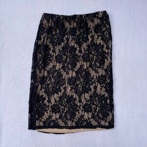 Apt 9 Nude Tan Black Lace Pencil Knee Length Skirt Size M Office Siren Corpcore